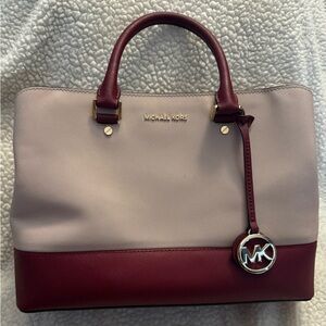 Michael Kors Burgundy and Pink Savannah Satchel EUC (approx 9x13)